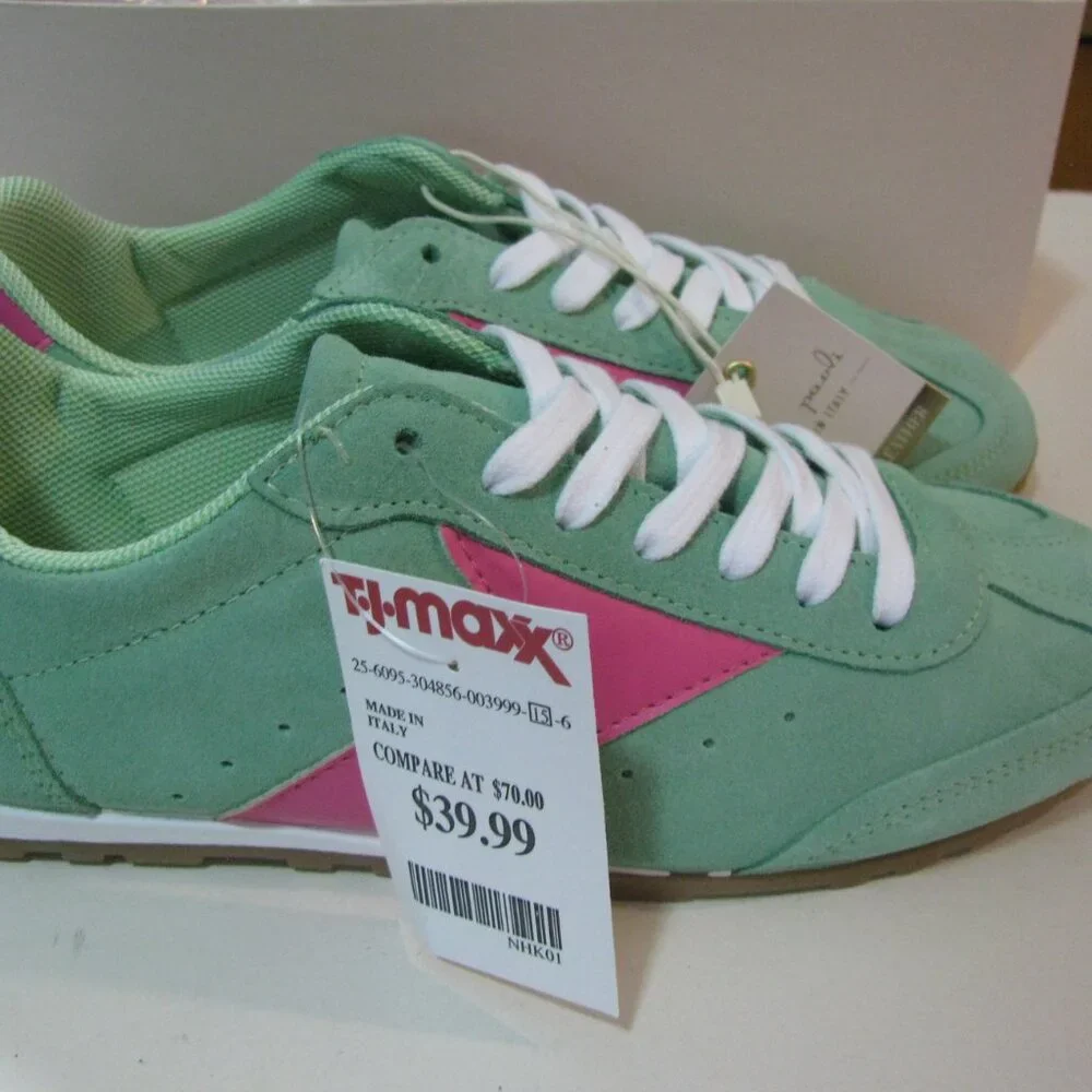 * Mila Paoli Leather Sneaker 7 1/2 8 NWT $70 Mint Green & Pink Lace Up Shoe - Picture 3 of 7
